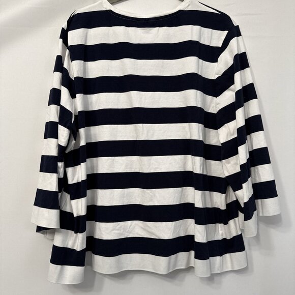 Chicos Womens Top Size XXL Plus Dark Navy Blue White Stripe Nautical 3/4 Sleeves - Picture 2 of 6